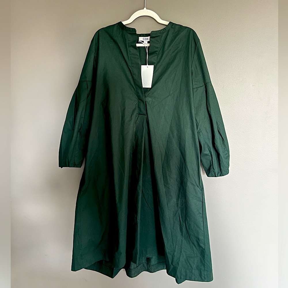 NWT COS Pleated Shirt Dress — Size 14 | Forest Green
